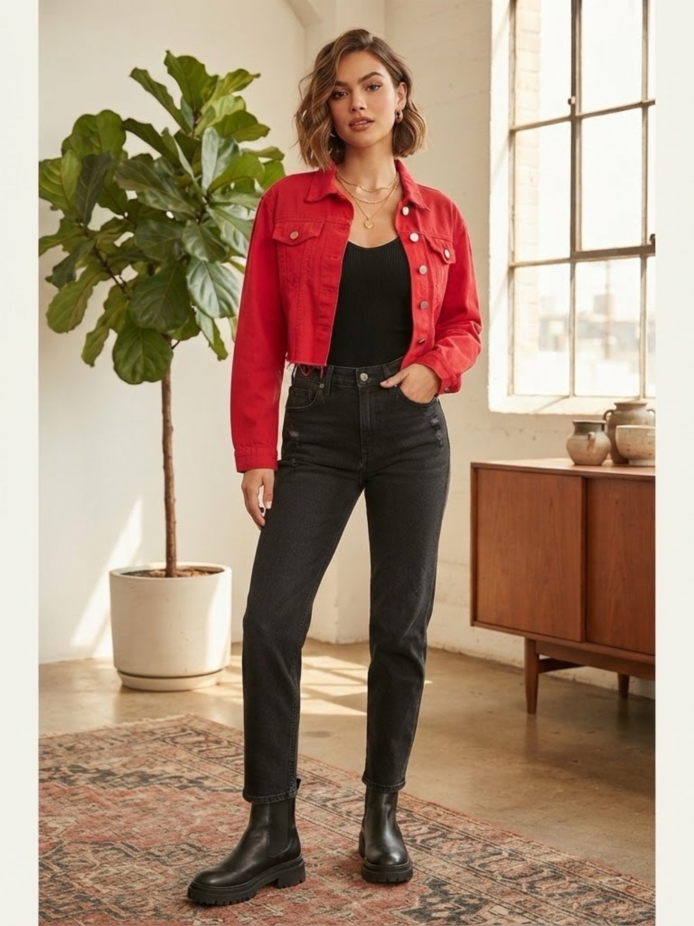 Red Denim Jacket Women’s Medium